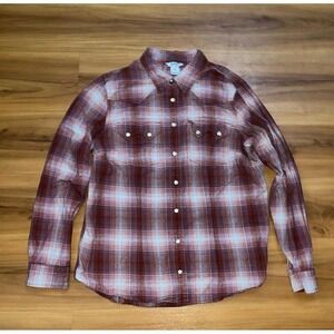 Womens Duluth Trading Co. Plaid Flannel Pearl Snap Shirt‎